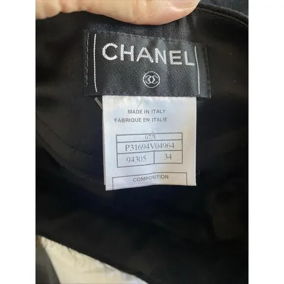 Vintage 07A CHANEL FR-34 Straight Leg Wool Dress Pants Raw Edge Black 2007 CC - Picture 9 of 9